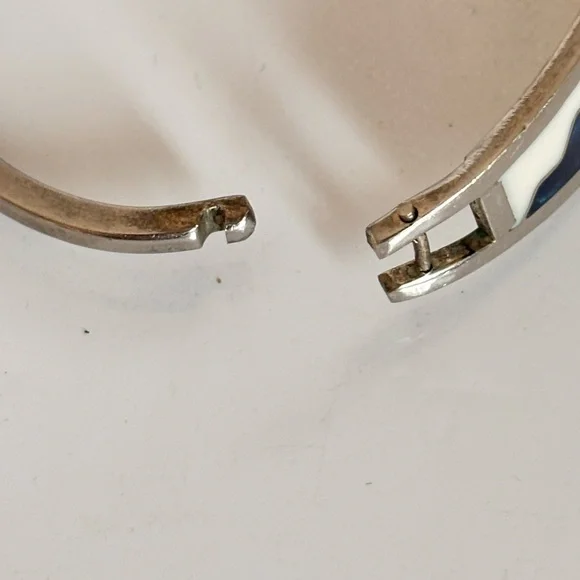 Vintage Sterling Silver Taxco Mexico Inlay Cuff Bangle Hinged Bracelet - Picture 3 of 7